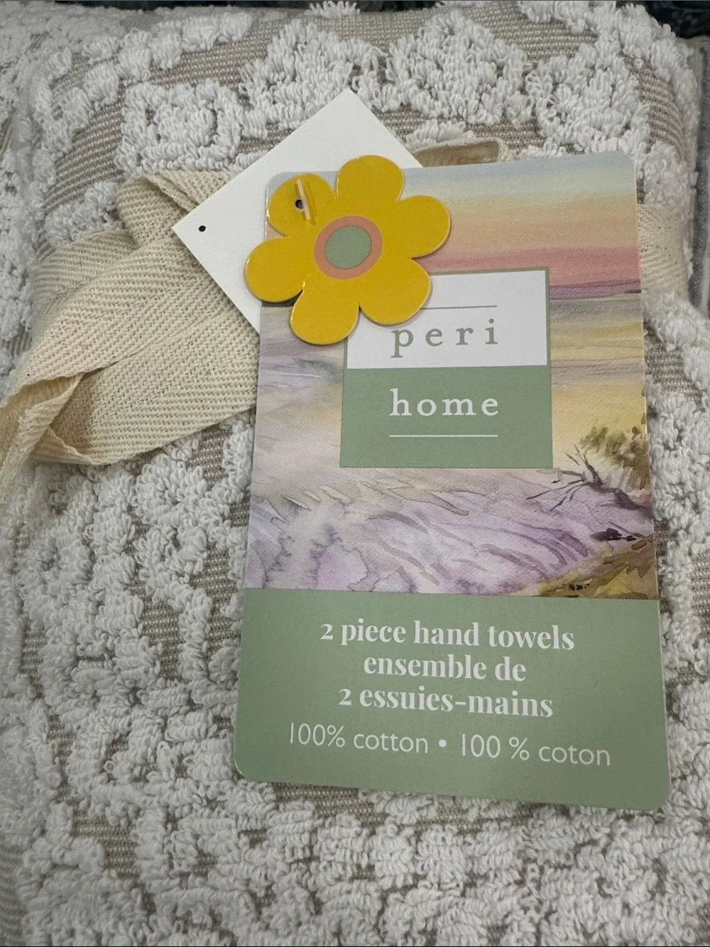 4pc PERI HOME Scroll Pattern 100% Cotton Bath Towel Set - Linen